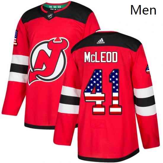 Mens Adidas New Jersey Devils 41 Michael McLeod Authentic Red USA Flag Fashion NHL Jersey